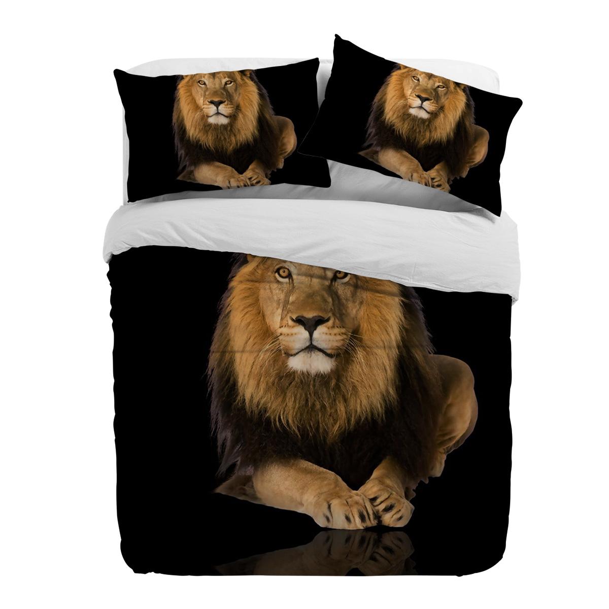 

Пододеяльник Lion Black с наволочкой, Набор постельного белья на заказ из 3 предметов, Покрывало для двуспальной кровати, Домашний текстиль EU single(135x200cm)