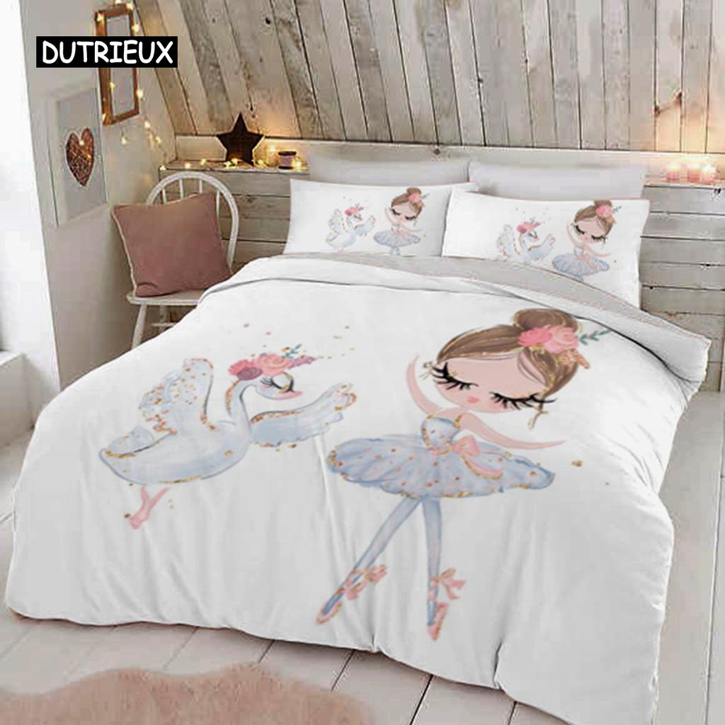 Lovely Cute Princess Kids Bedding Collection Microfiber Cartoon Unicorn Swan Ballet Girl Print Duvet Cover Girls Women Birthday Gift