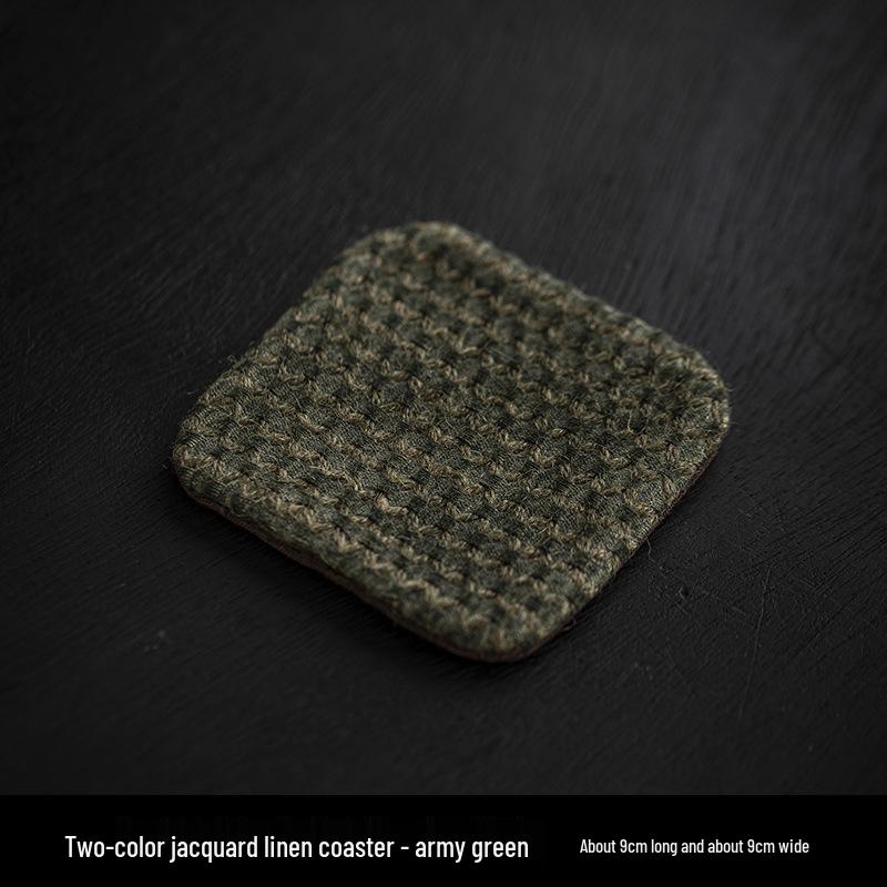 Two-Color Jacquard Tea Mat - Handmade Plant-Dyed Coaster, Retro Style Fabric Tea Coaster