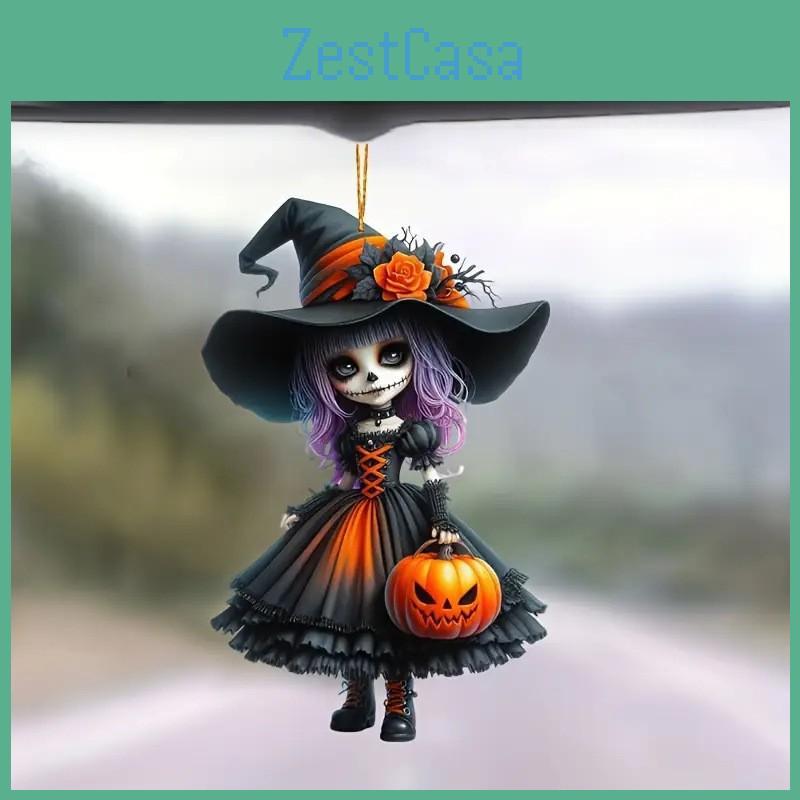 Acrylic Car Ornament Cute Witch Decor For Auto Interior Christmas Tree Accessory