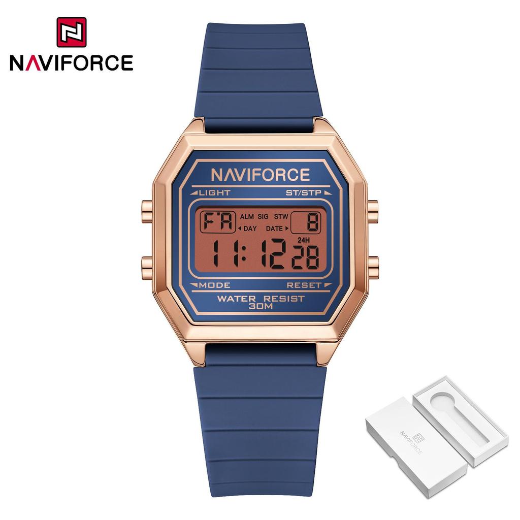 NAVIFORCE Lightweight Digital Watch for Lady Women Silicone Strap Night Pattern Alarm Calendar Chronograph Waterproof Ladies Casual Watch NF5063T