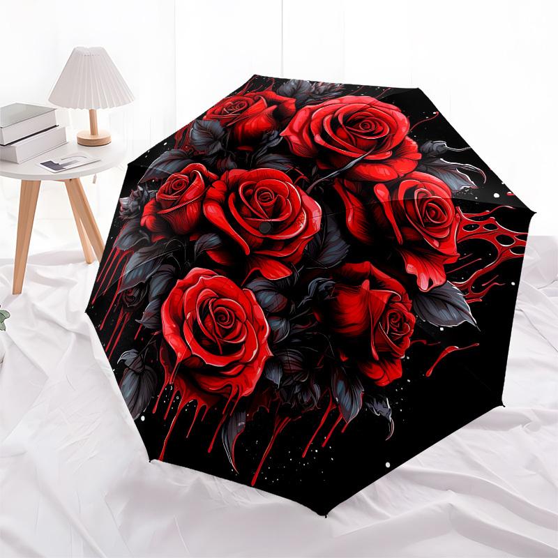 

1pc Gothic Rose Bloom Umbrella with Plastic Handle,Compact & Stylish,Cartoon Pattern,Outdoor UmbrellaPT505