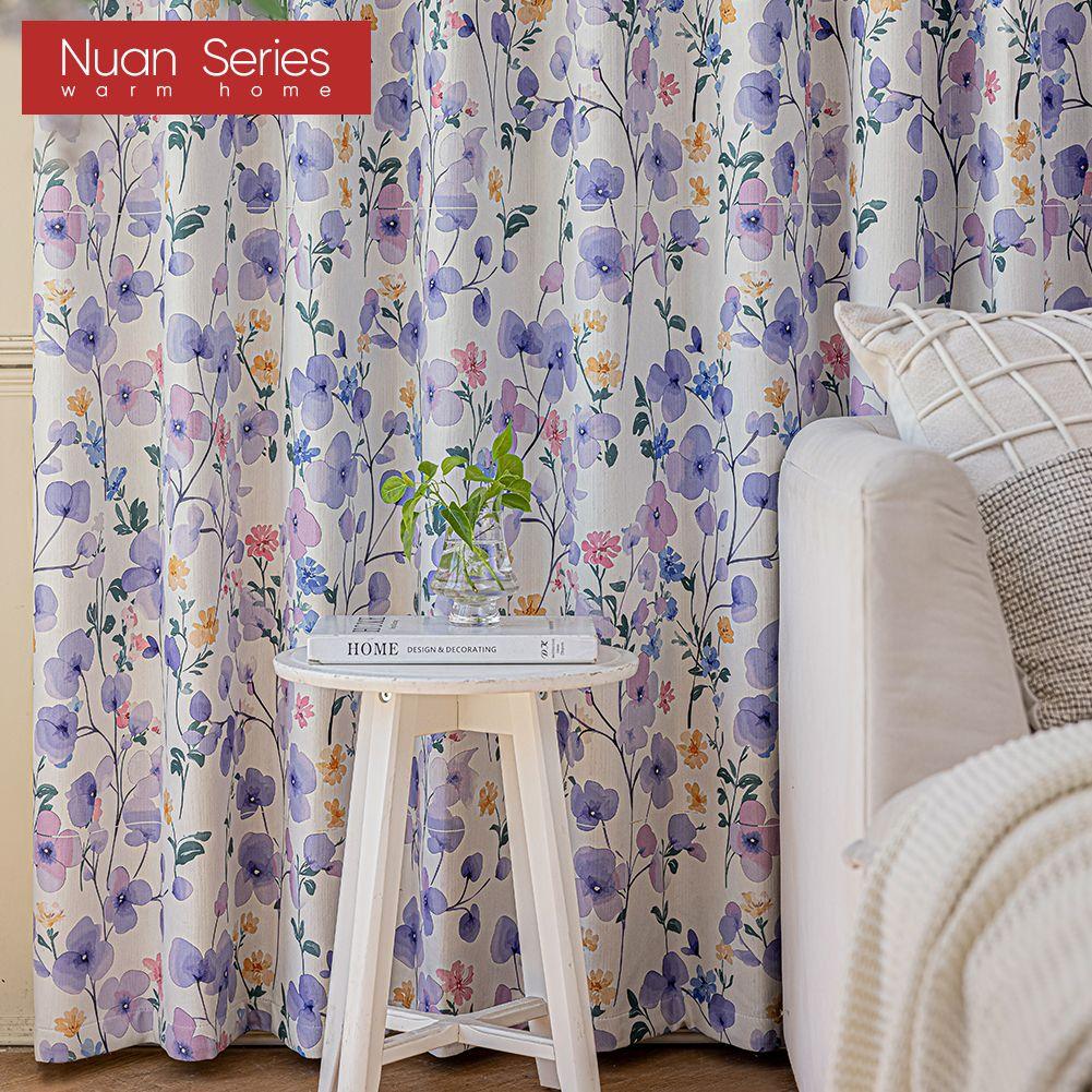 1PC Nuan Series Gentle and Romantic Style Blackout Curtains Purple Floral Print Curtains for Bedroom Living Room Balcony Window for Home Decor
