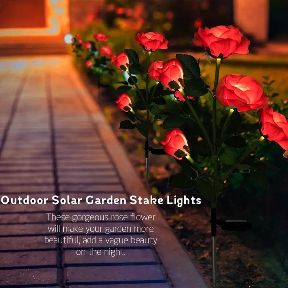 3 Heads Outdoor Solar Garden Light Realistic Solar Rose Flowers Lantern  Patio Decor