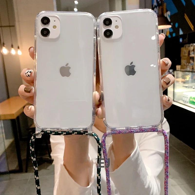 Crossbody Necklace Cord Lanyard Transparent Hard Case For iPhone16 15 14 13 12 11 Pro Max XS XR X Clear Soft Cover