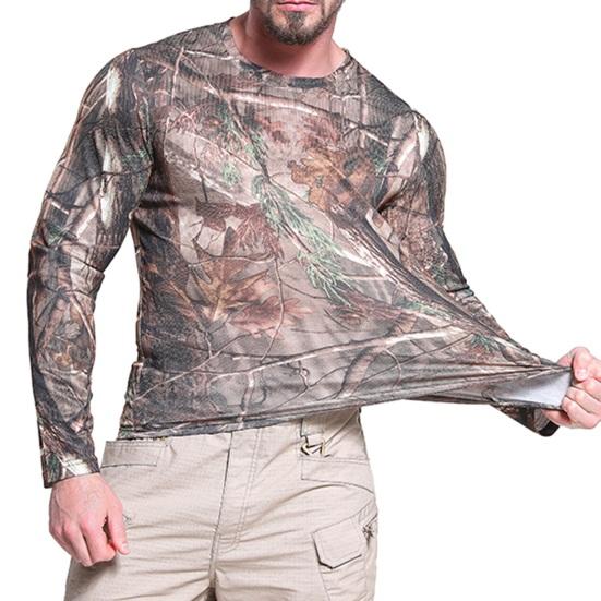Männer Outdoor Top Langarm O Hals Camouflage Print Blatt Muster Weiche Elastische Schnell Trocknend Pullover Slim Fit Training Sport T-shirt