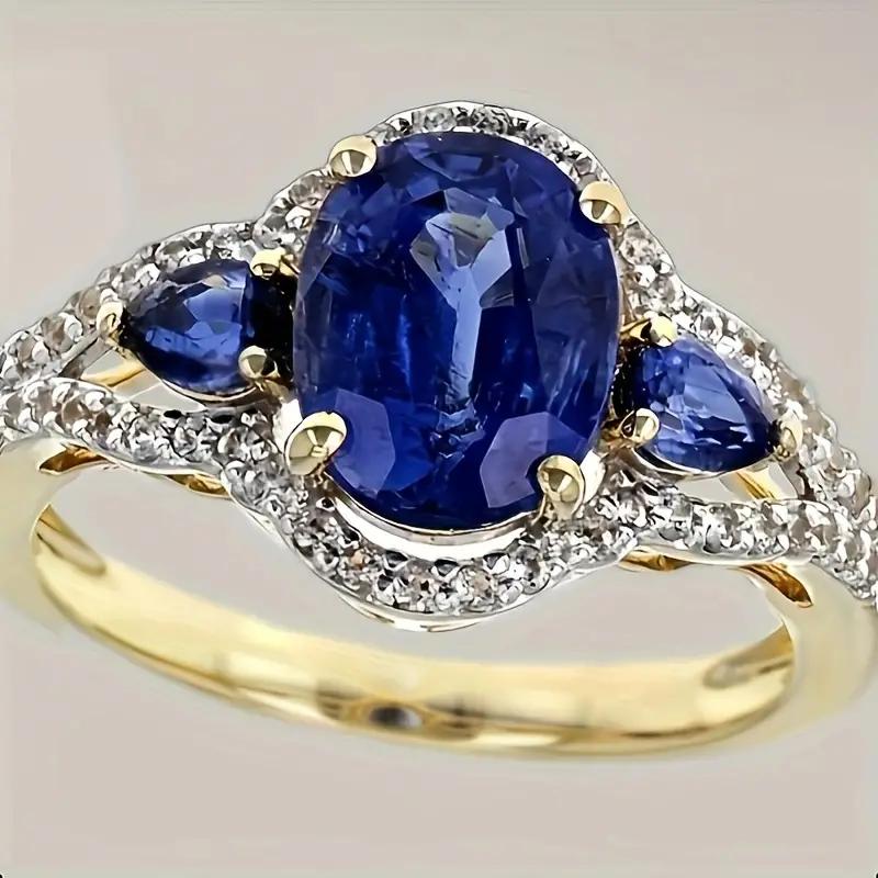 Luxury Prong Setting-Rings for Women Blue Emerald Sapphire Jewelry Wedding Engagement Ring Anniversary Gifts Wife