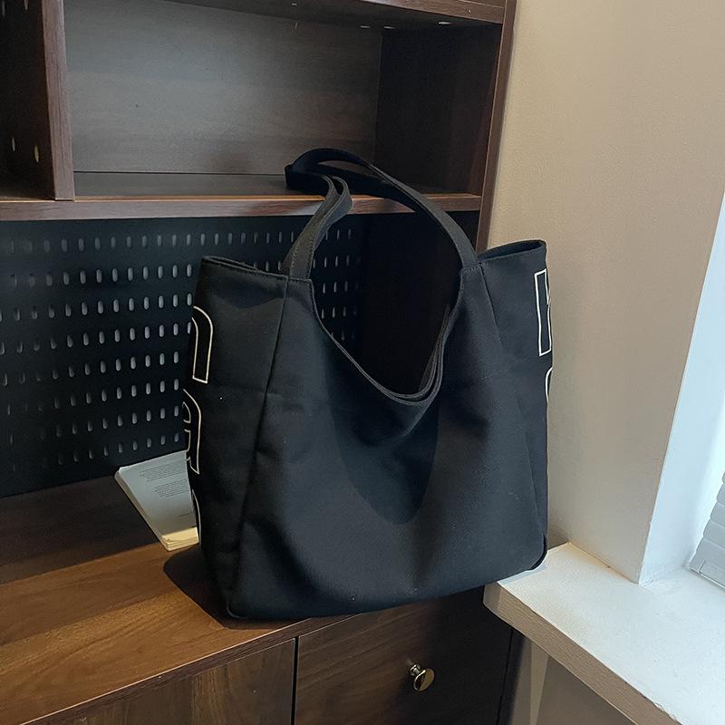 Summer simple large-capacity leisure shopping bag letter printing shoulder canvas tote bag
