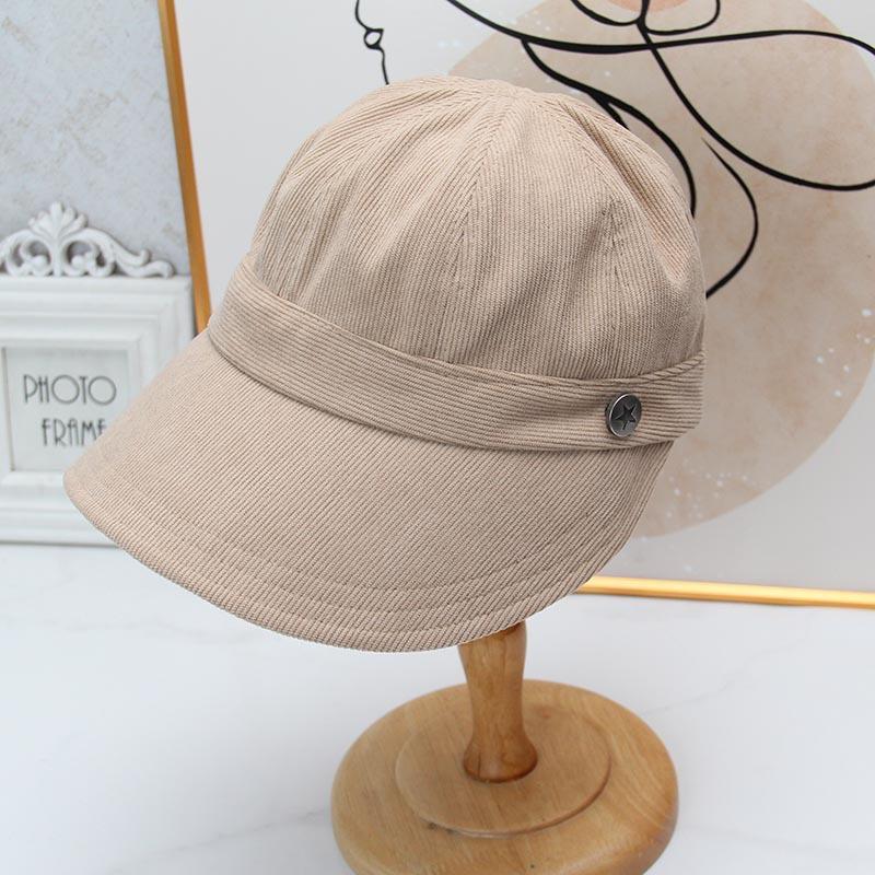 Simple solid color corduroy duck tongue basin hat women's metal buckle wide brimmed hat autumn and winter versatile commuter hat