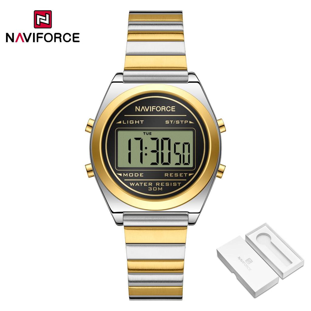 Naviforce Original Women Digital Watch Stainless Steel Strap Waterproof Calendar Chronograph Night Pattern Lady Girl Casual Fashion Watch NF5066