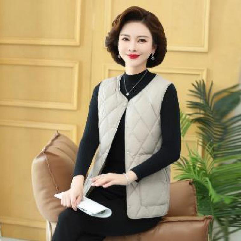 Middle Aged Women's Autumn Fashion Mother's Winter Lightweight Sleeveless Waistcoat Jacket