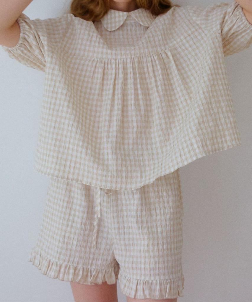 Okuka Check Frill Shorts - Beige