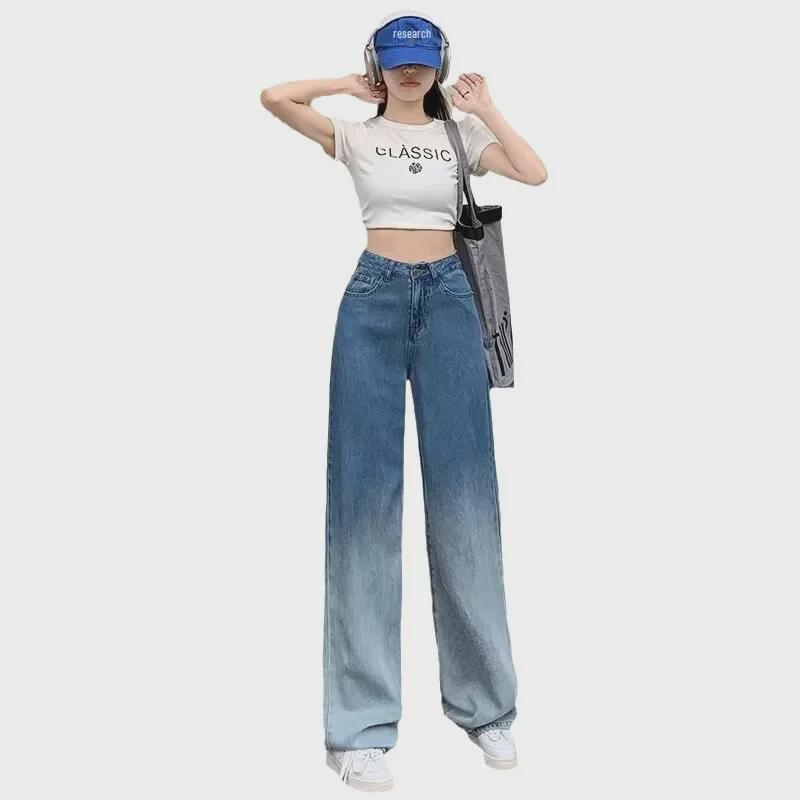 Women's High-Waisted Black Gradient Wide-Leg Jeans (2024 Summer Collection)