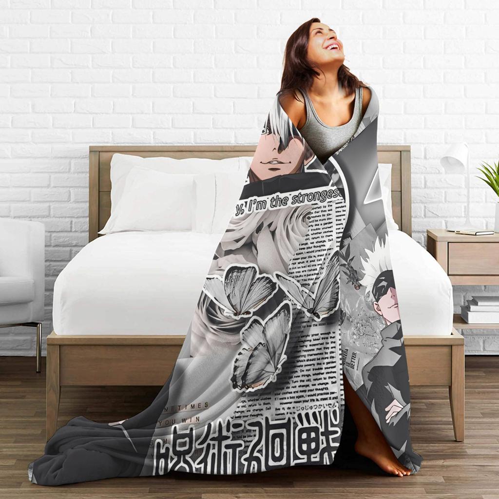 Jujutsu Kaisen Gojo Satoru Flannel Throw Blanket Anime Cool for Bedding Throws Knitted Blanket Outdoor Ultra-Soft Breathable
