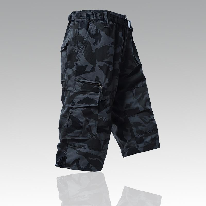 Mens Cargo Shorts Cotton Casual Running Shorts Elastic Waist Hiking Outdoor with A Belt