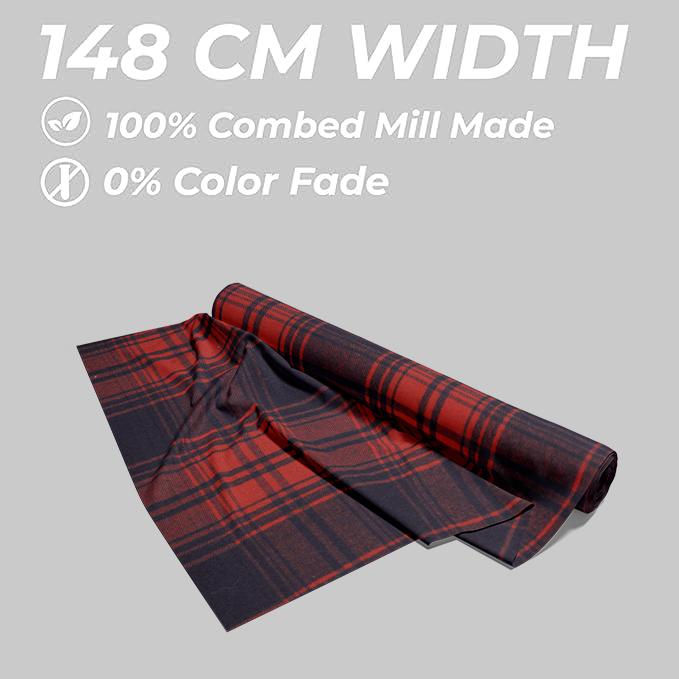 Red-Black Yarn-Dyed 100% Cotton Tartan Fabric – 180 GSM, 115 cm Width, Versatile for Garments & Upholstery