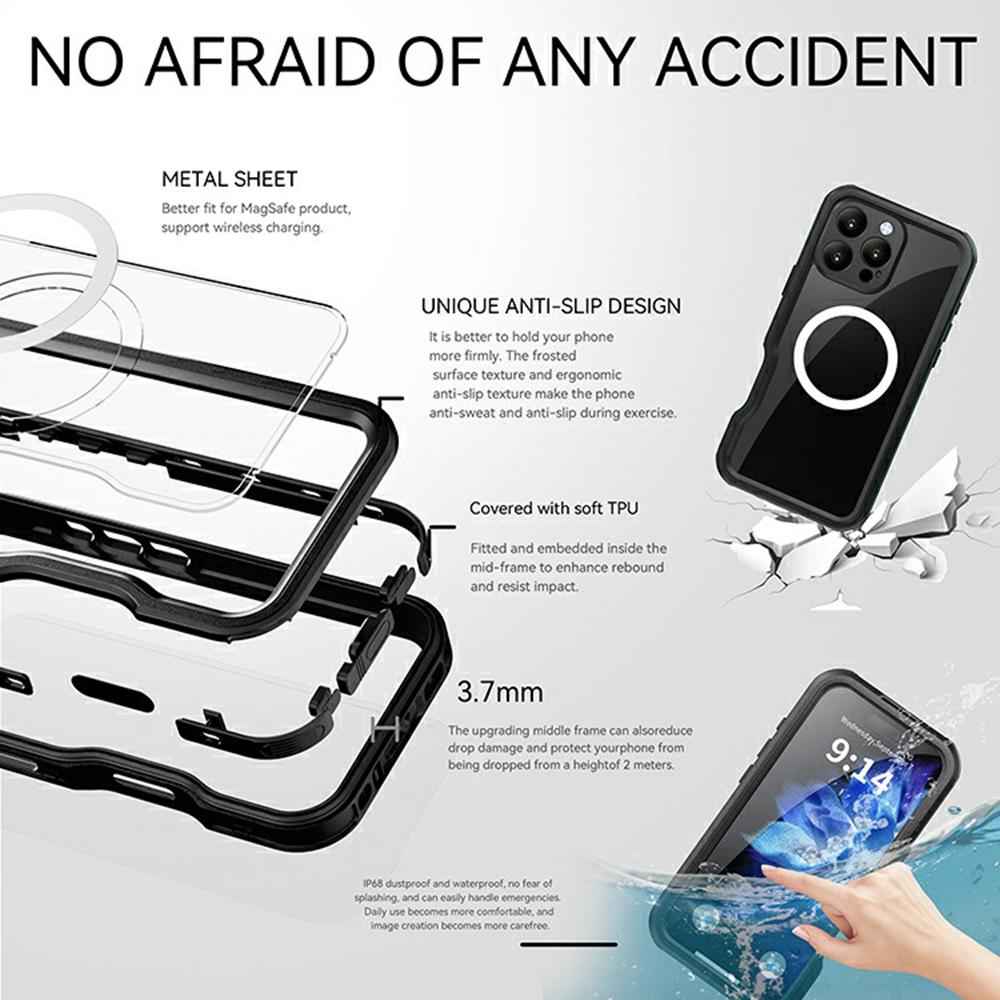 REDPEPPER D-UP Serie Für iPhone 16 Pro Max Hülle IP68 Wasserdicht Transparente Rückseite Handyhülle Kompatibel mit MagSafe