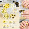 7-compartment Boxed Mixed Resin Decorative Cartoon Yellow Bee, Cute Flowers and Pearl Nail Art Decoration in Sweet Style
