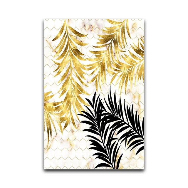 Black Golden Yellow Leaves Abstract Wall Art Picture Canvas Painting Poster Print Decor Wall Art Pictures Living Room Decoration