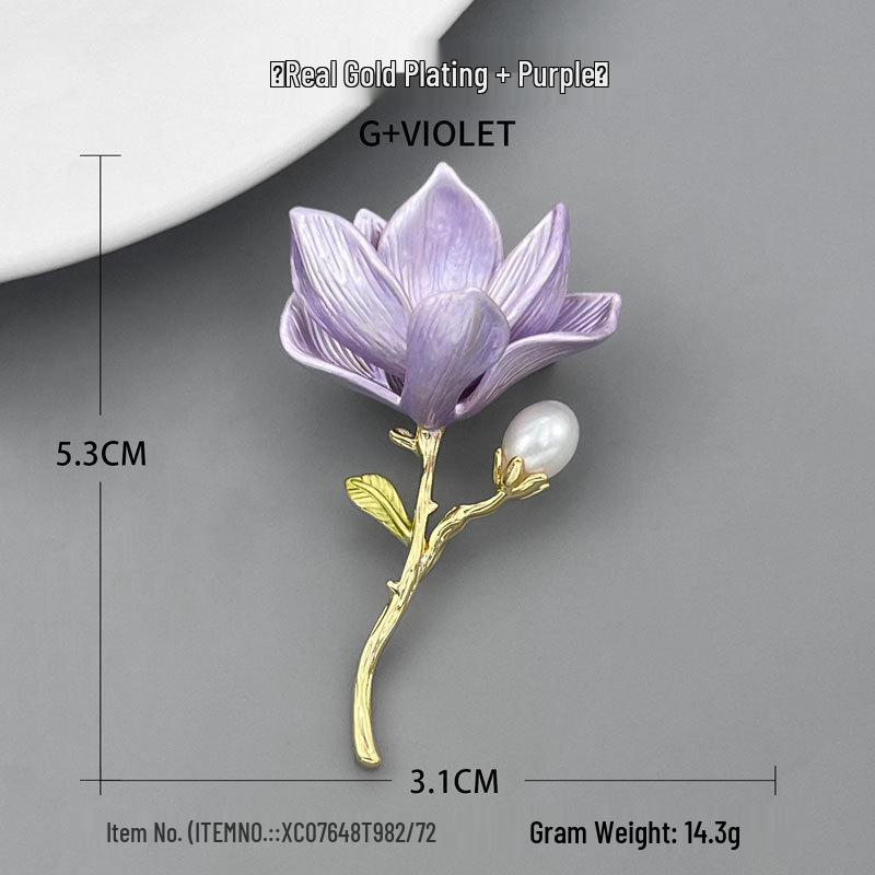 Elegant Pink Magnolia Brooch for Women: Fashionable Enamel with Freshwater Pearl, Chinese Style Pin.