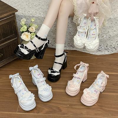 Sweet and Cute Lolita High Heels Women's Thick Heels Lo Shoes New Uniform Lolita Mary Jean Small Leather Shoes
