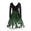 Christmas Print Sequin Patchwork Long Sleeve Dress Deer Skater Party Dresses