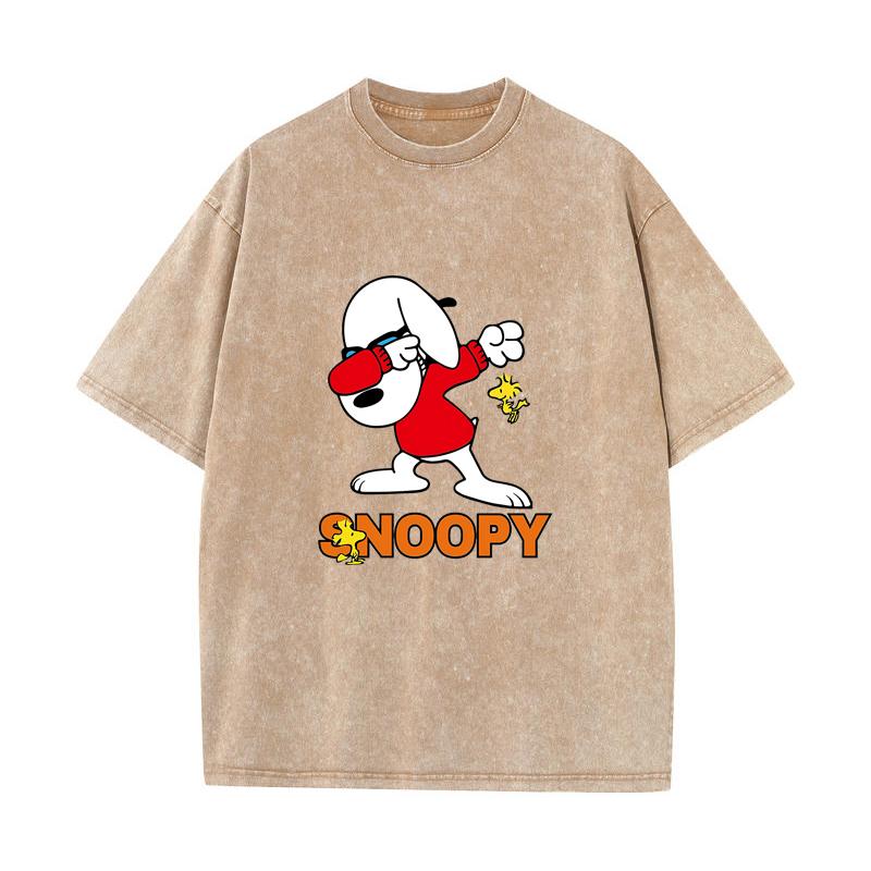 SX-89 MINISO 2026 Summer Vintage Wash  Printed Pure Cotton Shoulder Style Men's and Women's Round Neck Short Sleeved Couple T-shirt