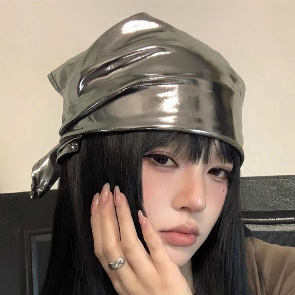 Retro Metallic Shiny Head Scarf Blingbling Style Punk Head Scarf Triangle Head Scarf  For Women