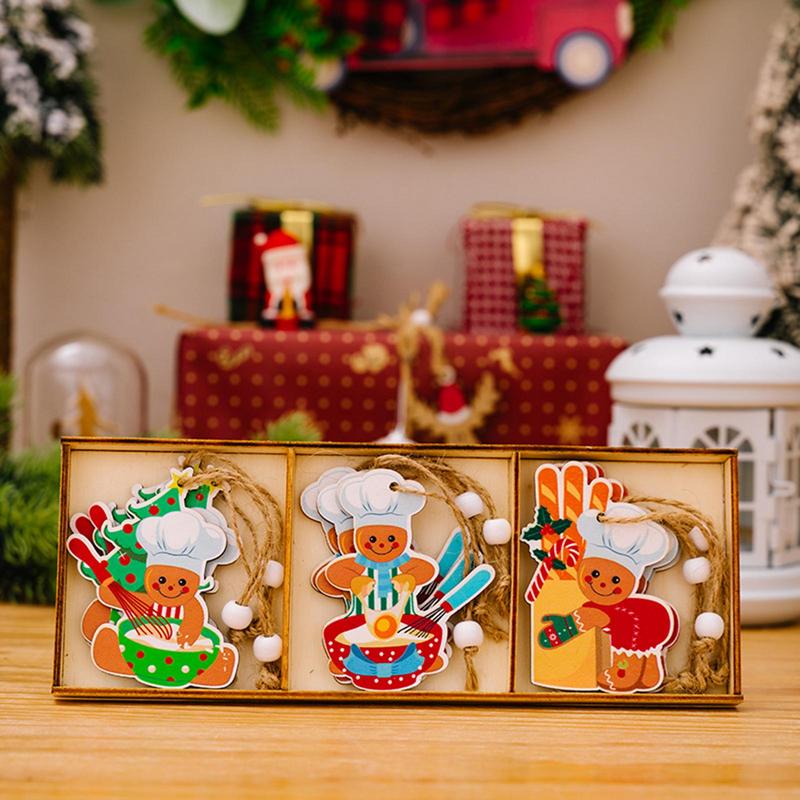 36pcs Christmas Wooden Gingerbread Man Ornaments Christmas Tree Suspension Decorations Christmas Party Decoration