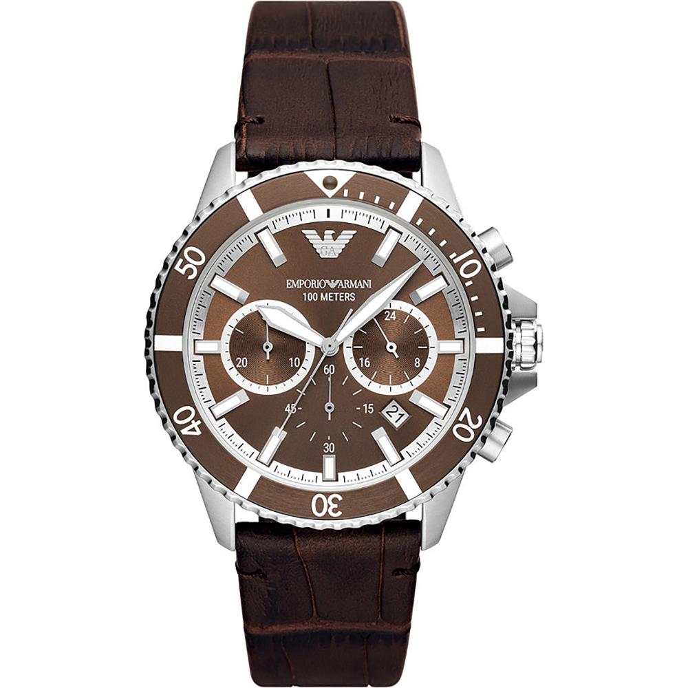 Emporio Armani Diver Style Quartz Chronograph with Date Brown Leather Men s Watch AR11486 коричневый