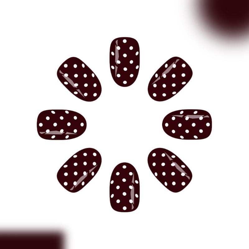 French Style False Nail Wine Red White Dots Multiple Size Easy Application Long Lasting Press On Nail for Women