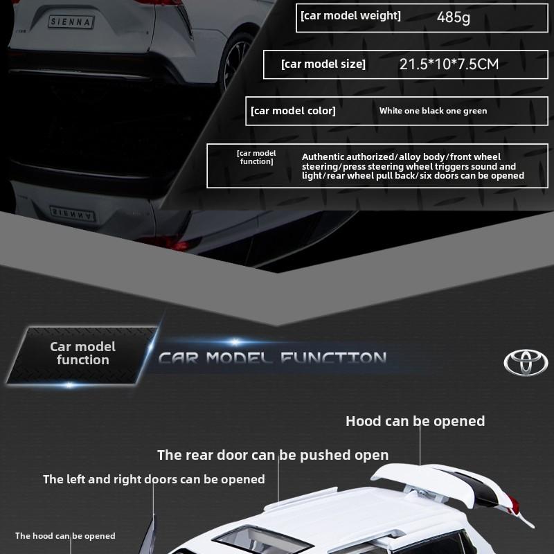 New 1:24 Scale SIENNA MPV Van Toy Car Model Die-cast Miniature Pull Back Sound and Light Car Door Can Be Opened Collectible Boy Children Gift