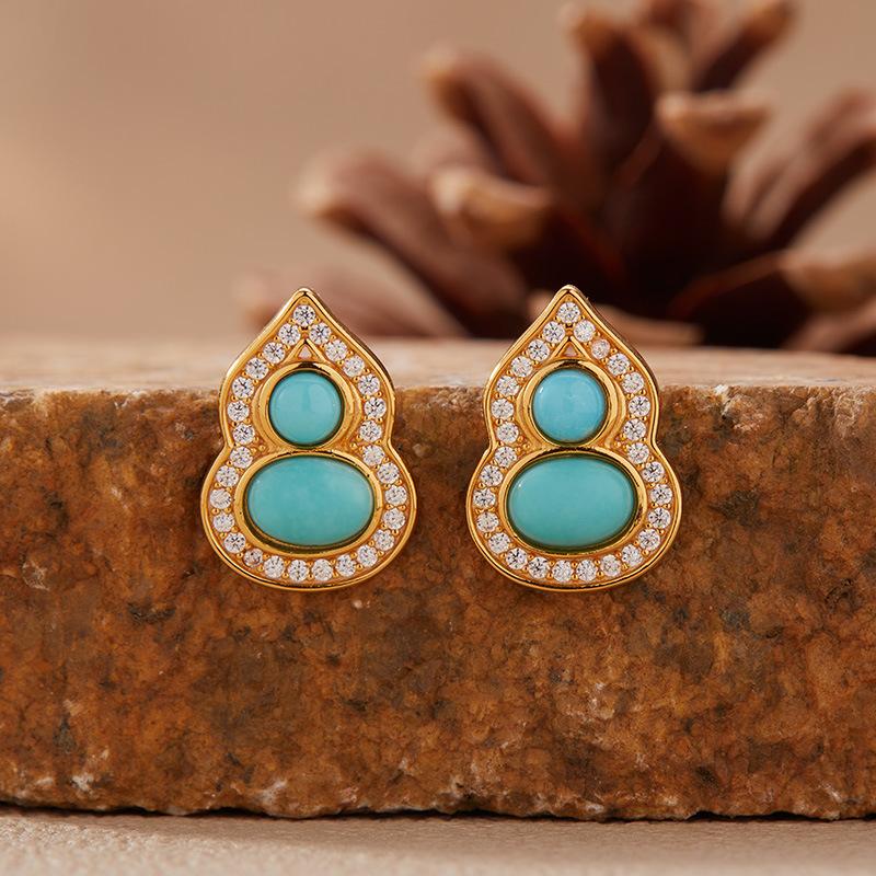 Natural Garnet Turquoise Hetian Jade Lapis Lazuli Nanhong Gourd Pendant Necklace Women'S Set S925 Sterling Silver Colored Treasure