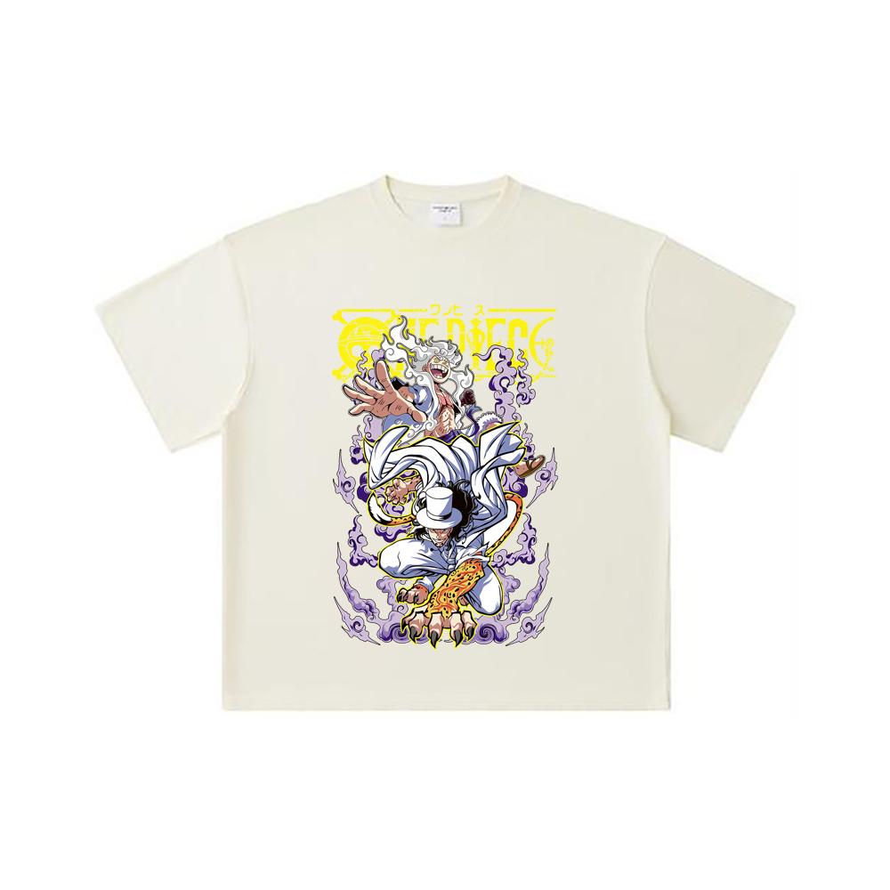 260 GSM Double Yarn 32 Count 100% Cotton One Piece V64 Luffy Lucci Print Unisex Heavy Cotton T Shirt