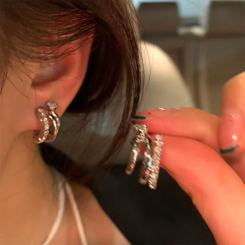 Fashion Metal C-Shaped Earrings For Women Exquisite Zircon Earrings Party Zircon Accessories