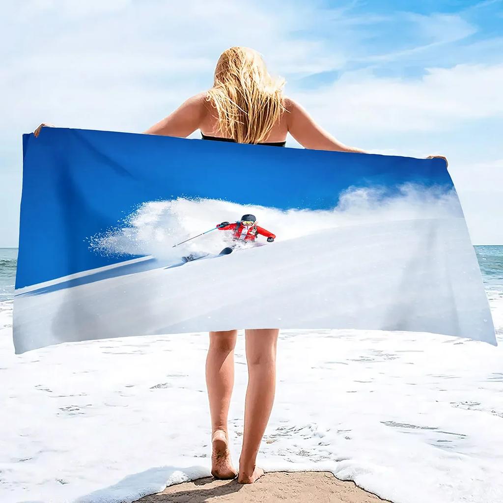 Beach Towel, Ski Print Beach Towel Oversized,Sand Free Microfiber Beach Towel Lightweight,Super Absorbent Pool Towels for Adults