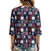 Top Casual da Donna con Scollo a V e Maniche 3/4 con Stampa Natalizia