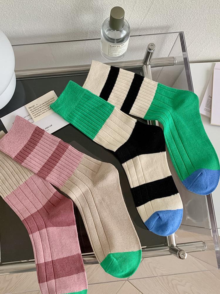Comfort Striped Socks for Girls Retro Women Socks Korean Style New Novelty Cotton Casual Mixed Color Japanese Fashion AB Socks