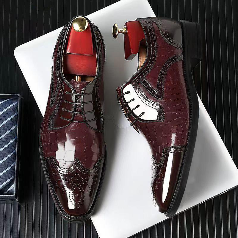 Men's Brogue Shoes Fashion Crocodile Patterned Leather Shoe Casual Oxford Shoe Luxury Wedding Shoes for Men Business Dress Shoes