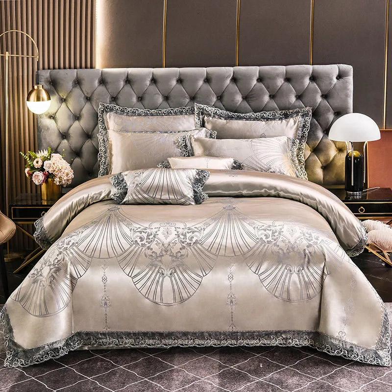 4pcs/set Luxury Jacquard Comfortable Bedding Sets Lace Edge Quilt Cover Sheet Wedding Bedding Home Textile Bedspreads Four Piece Set
