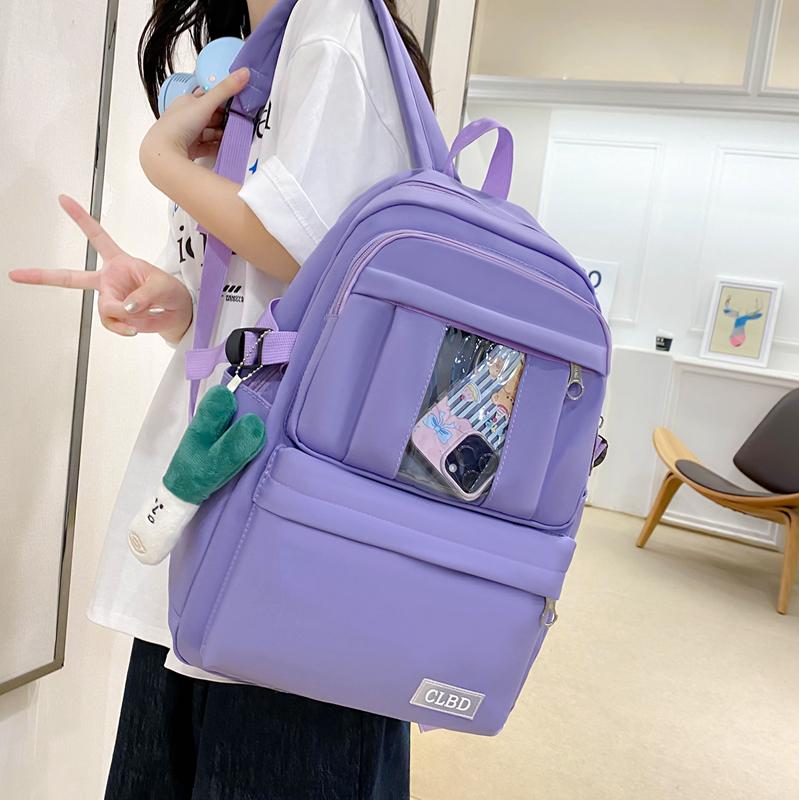 Four-Piece Backpack Set Girls Large Capacity Backpack Solid Color Junior High School Student School Bag