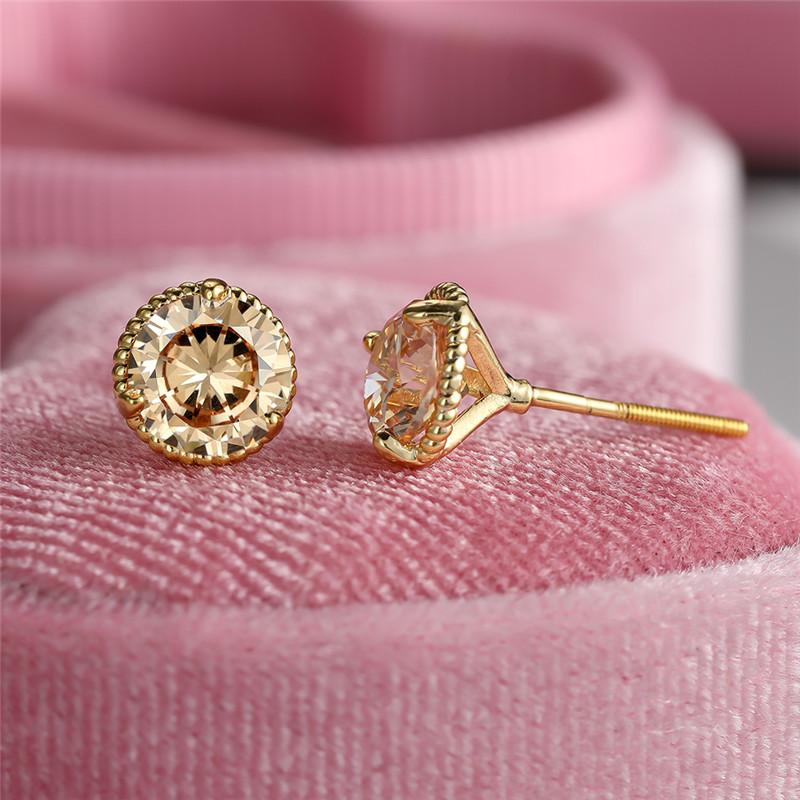 Süße Gelbgoldfarbene Mehrfarbige Zirkonstein Steckerohrringe Grün Blau Rot Kristall Hochzeits Schmuck für Damen