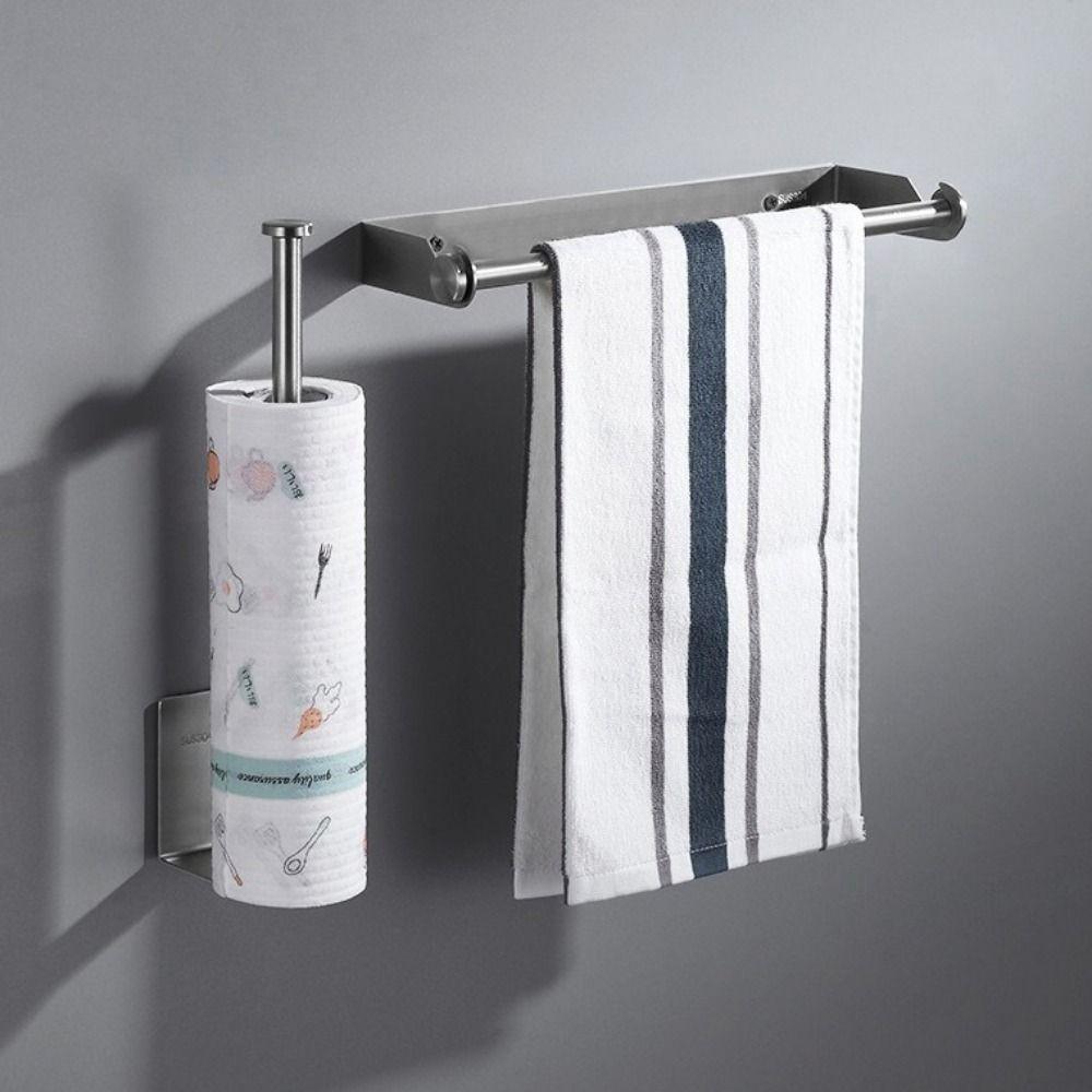 Adhesive or Screw-in Paper Towel Holder Wall Mounted Cling Wrap Holder for Bathroom
