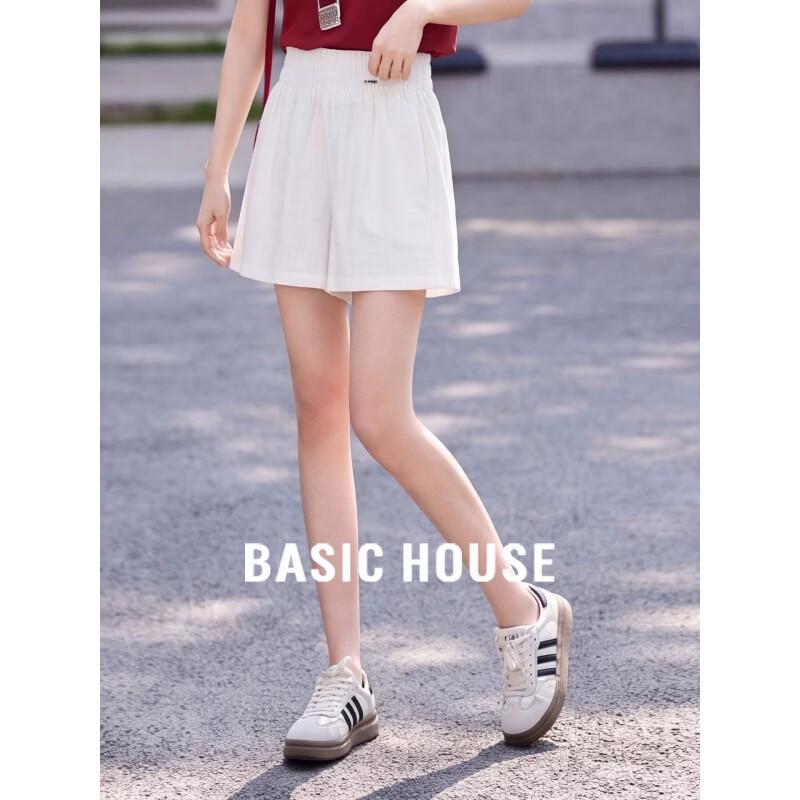 Basic House 100% Ramie Casual Wide-Leg Shorts