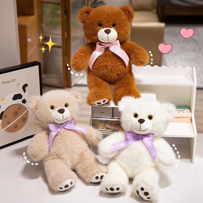 Cute Bow Tie Bear Doll Plush Toy Doll Children Comforting Doll Pillow Girls Holiday Gift