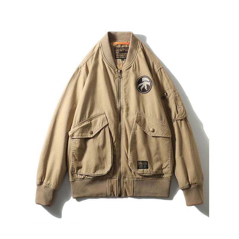 American Retro Pure Cotton Workwear Embroidered Ma1 Pilot Jacket Men s Foreign Trade Men s Fashion Brand Baseball Jacket Khaki 3XL