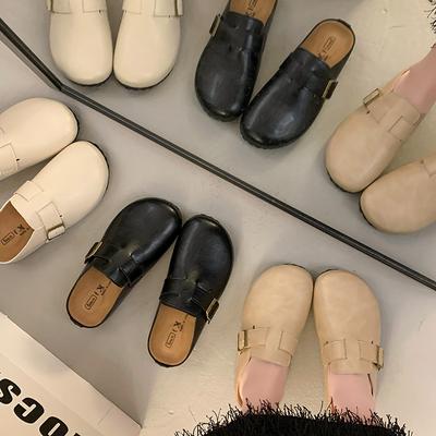 Baotou Half Slippers Women's Outer Wear 2025 Spring New Fashionable Versatile Leather Surface One Pedal Thick-soled Birkencool Slippers