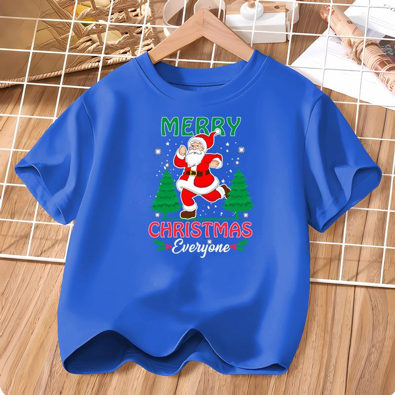 Santa Claus Dancing T-shirt Short Sleeve Cartoon Shirt for Boys Christmas Party Tops for Kids