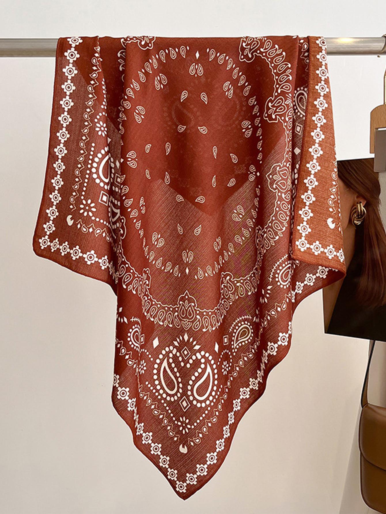 

Квадратный платок 70 см с принтом «кешью» Женский дышащий бандана из искусственного шелка Роскошный женский шейный платок Модный хиджаб Весна/Лето 70x70cm вино красного