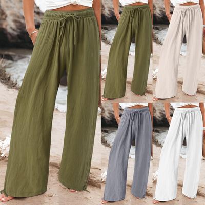 Women's Pant Casual Loose High Waist Cotton Linen Wide Leg Long Pants With Pockets